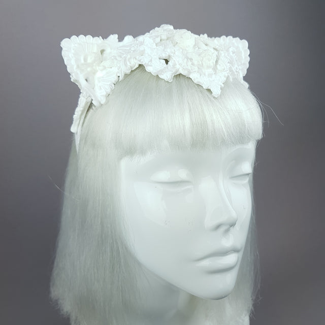 "Faline" White Filigree Cat Ear Headpiece