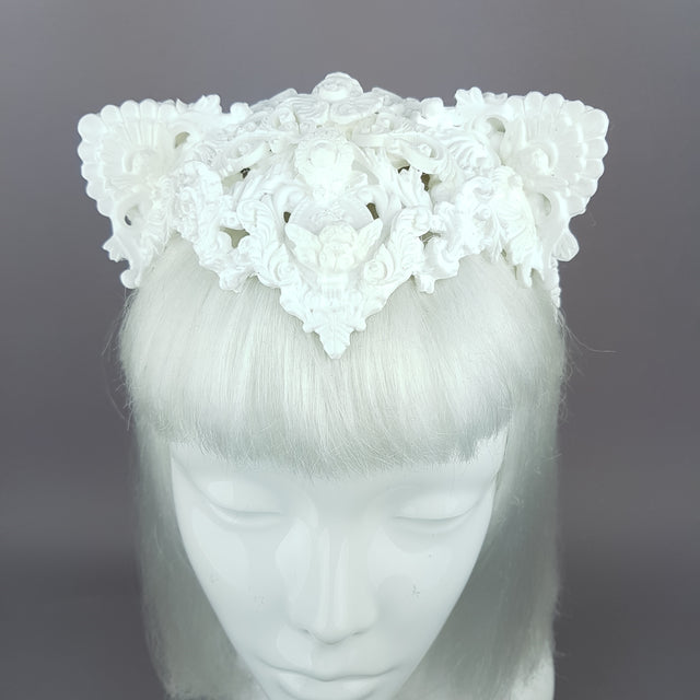 "Faline" White Filigree Cat Ear Headpiece