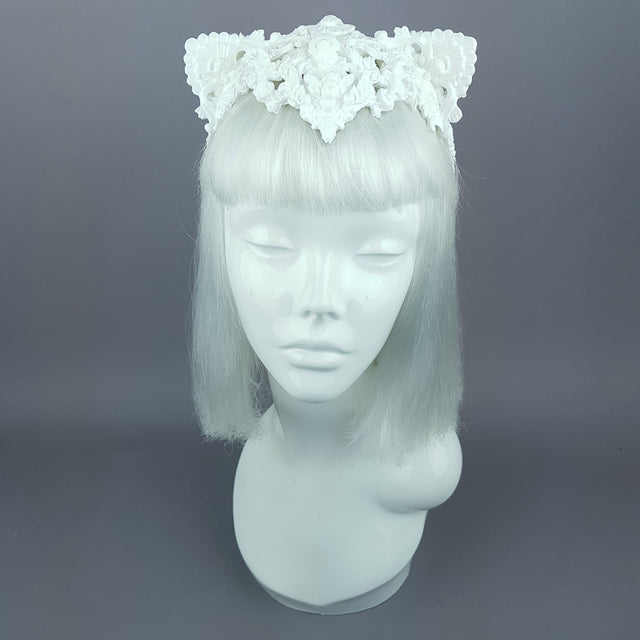 "Faline" White Filigree Cat Ear Headpiece
