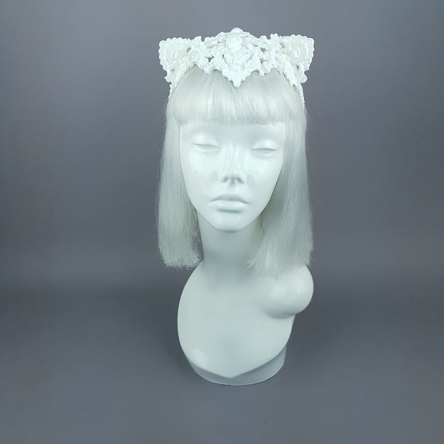 "Faline" White Filigree Cat Ear Headpiece