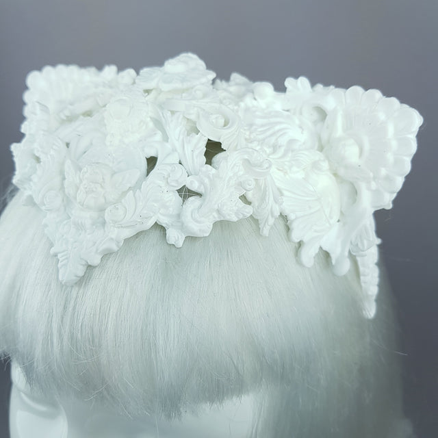 "Faline" White Filigree Cat Ear Headpiece