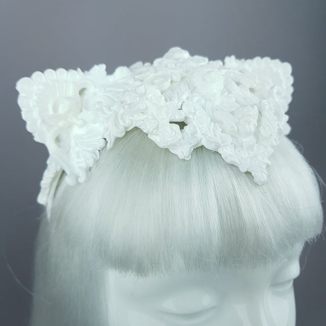 "Faline" White Filigree Cat Ear Headpiece