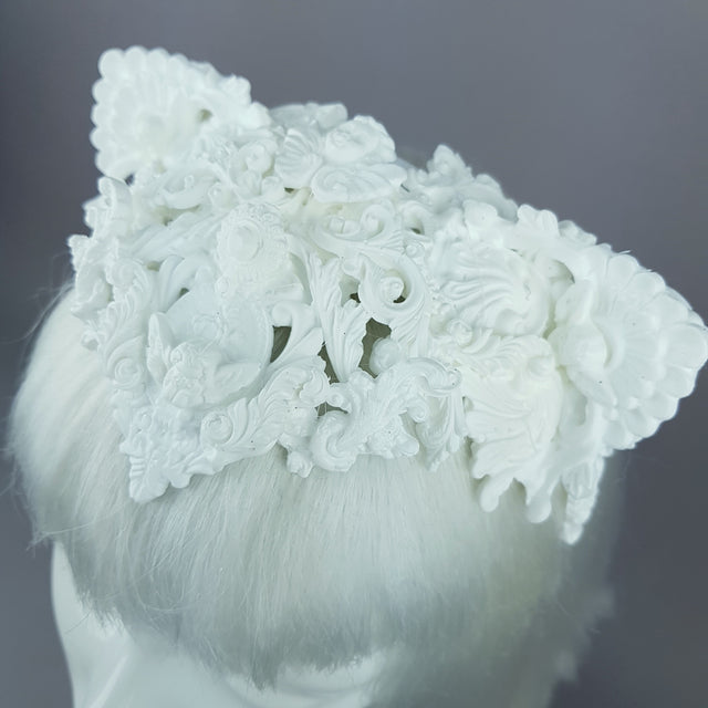 "Faline" White Filigree Cat Ear Headpiece