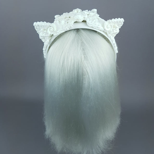 "Faline" White Filigree Cat Ear Headpiece