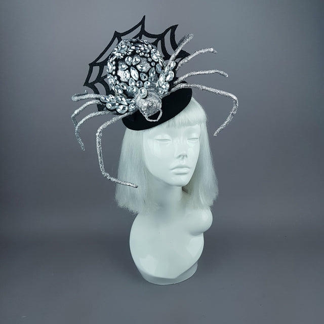 "Lullaby" Silver Jewel Huge Spider Fascinator Hat