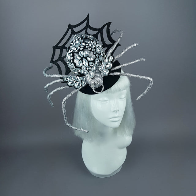 "Lullaby" Silver Jewel Huge Spider Fascinator Hat