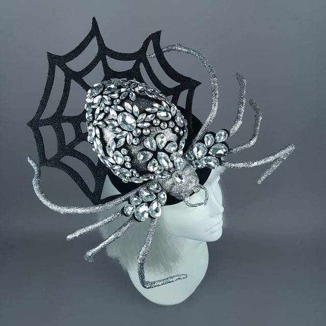 "Lullaby" Silver Jewel Huge Spider Fascinator Hat