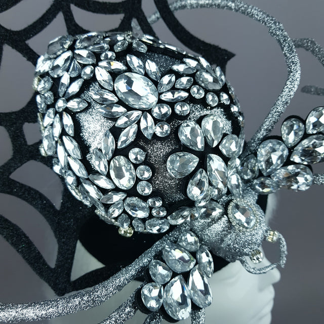 "Lullaby" Silver Jewel Huge Spider Fascinator Hat