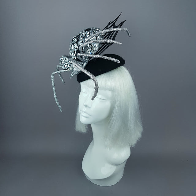 "Lullaby" Silver Jewel Huge Spider Fascinator Hat