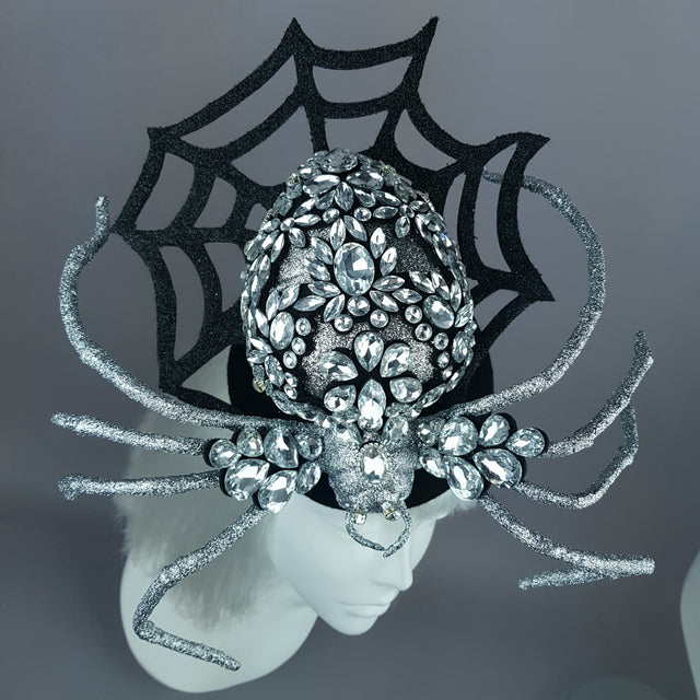 "Lullaby" Silver Jewel Huge Spider Fascinator Hat