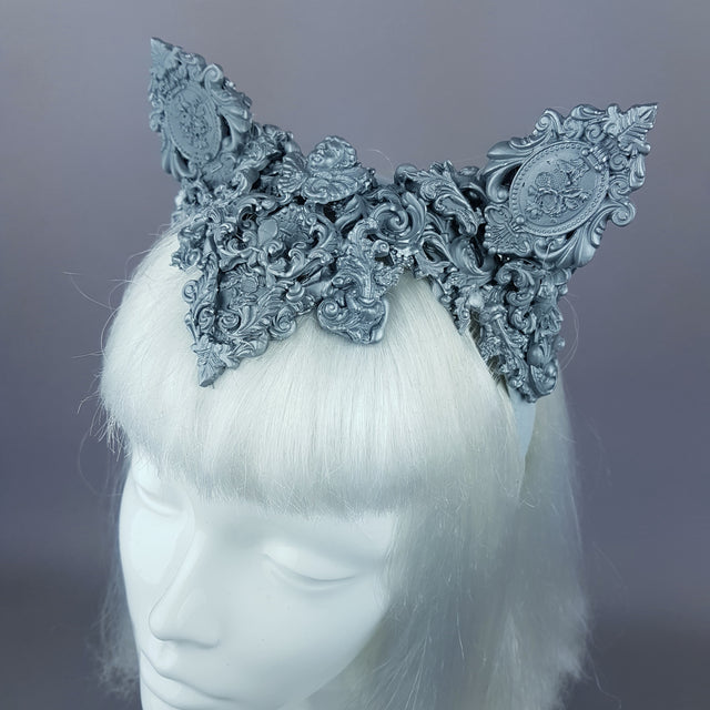 "Leandra" Grey Filigree Cat Ear Headpiece