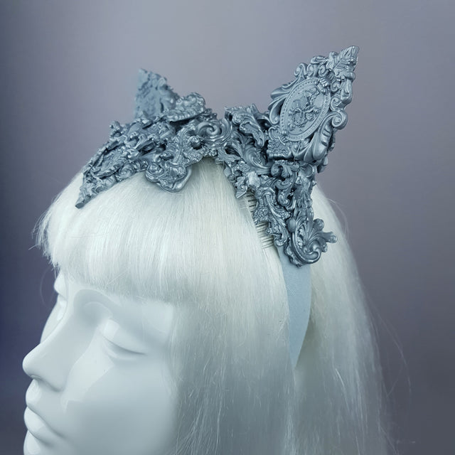 "Leandra" Grey Filigree Cat Ear Headpiece