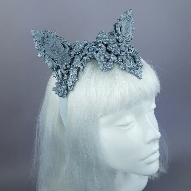 "Leandra" Grey Filigree Cat Ear Headpiece