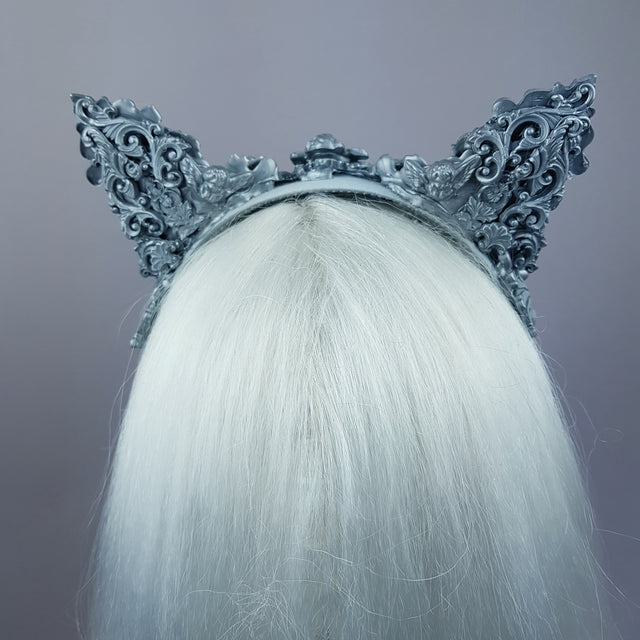 "Leandra" Grey Filigree Cat Ear Headpiece