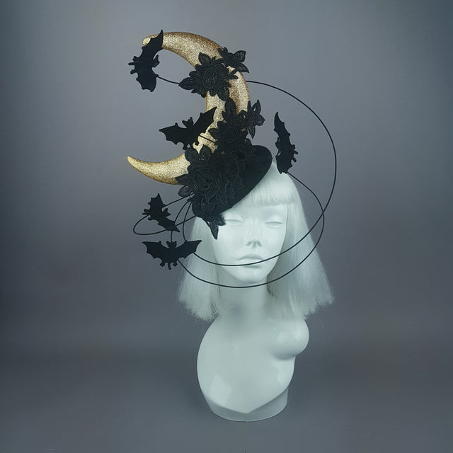 "Bad Moon Rising" Moon & Bat Lace Cloud Fascinator Hat