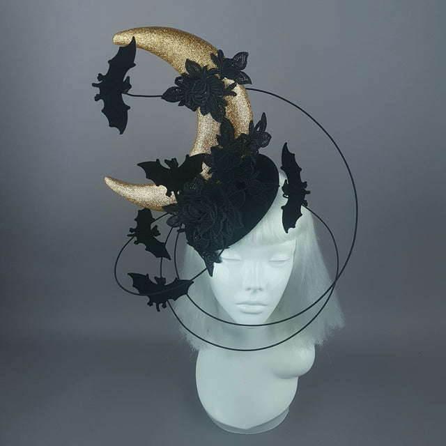 "Bad Moon Rising" Moon & Bat Lace Cloud Fascinator Hat
