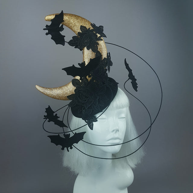 "Bad Moon Rising" Moon & Bat Lace Cloud Fascinator Hat