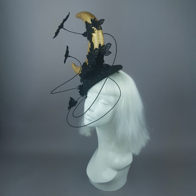 "Bad Moon Rising" Moon & Bat Lace Cloud Fascinator Hat