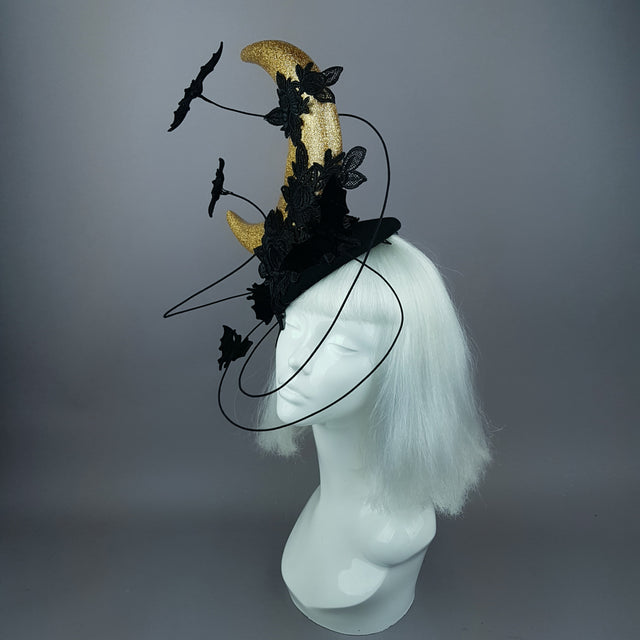 "Bad Moon Rising" Moon & Bat Lace Cloud Fascinator Hat