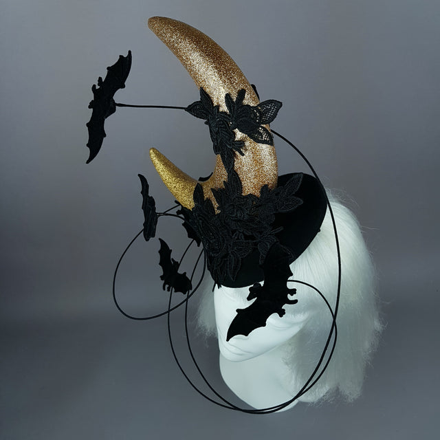"Bad Moon Rising" Moon & Bat Lace Cloud Fascinator Hat