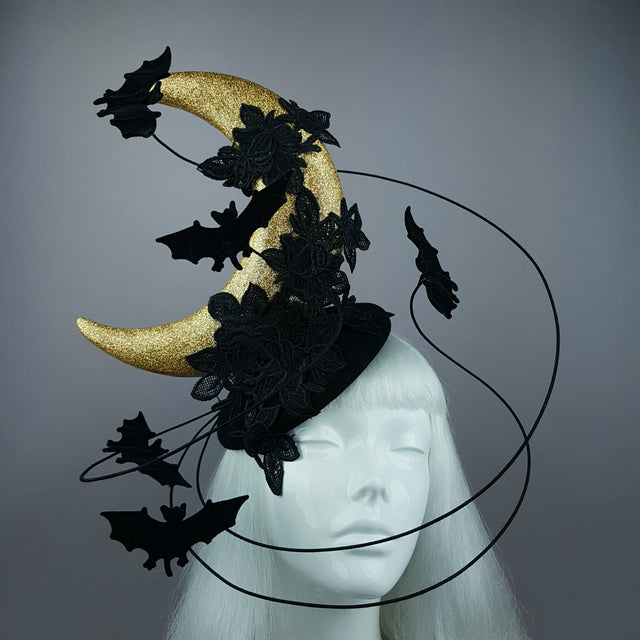 "Bad Moon Rising" Moon & Bat Lace Cloud Fascinator Hat