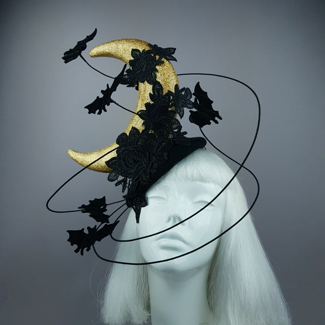 "Bad Moon Rising" Moon & Bat Lace Cloud Fascinator Hat