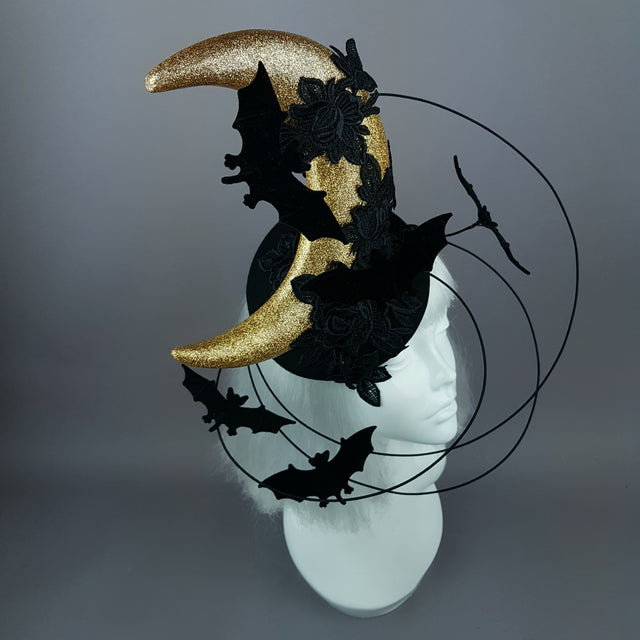 "Bad Moon Rising" Moon & Bat Lace Cloud Fascinator Hat