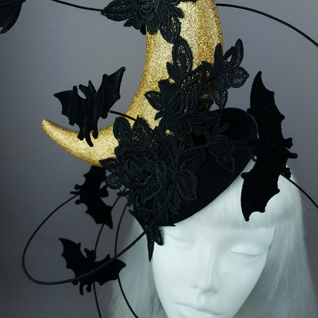 "Bad Moon Rising" Moon & Bat Lace Cloud Fascinator Hat