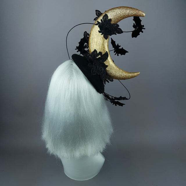 "Bad Moon Rising" Moon & Bat Lace Cloud Fascinator Hat