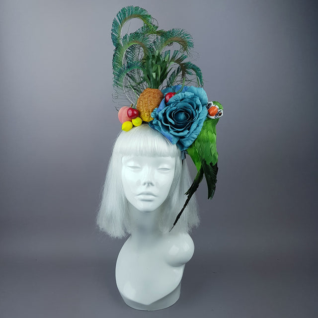 "Elysium" Parrot, Tropical Fruit & Feather Headpiece