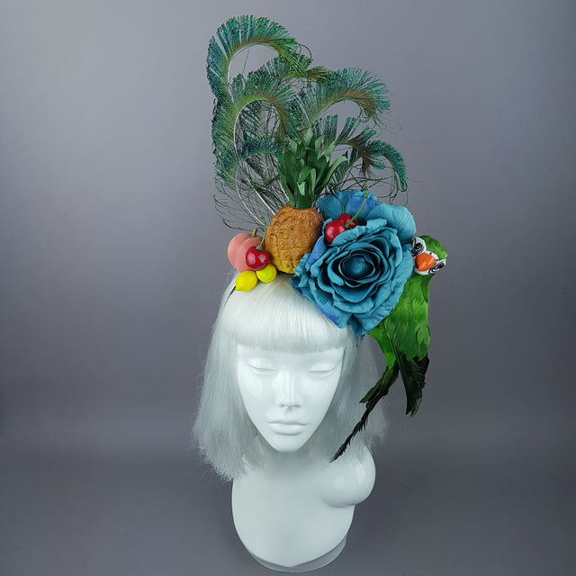 "Elysium" Parrot, Tropical Fruit & Feather Headpiece