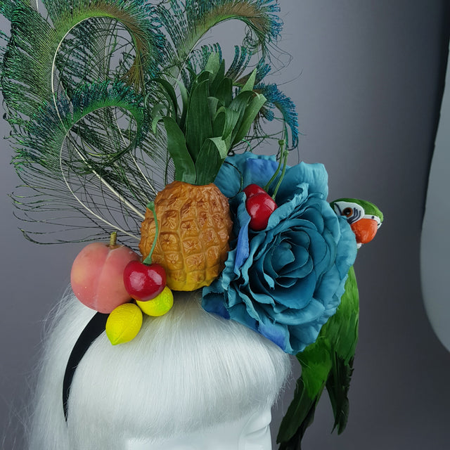 "Elysium" Parrot, Tropical Fruit & Feather Headpiece