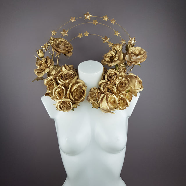 "Chandra" Gold Rose & Star Halo Moulded Shoulder/Neckpiece