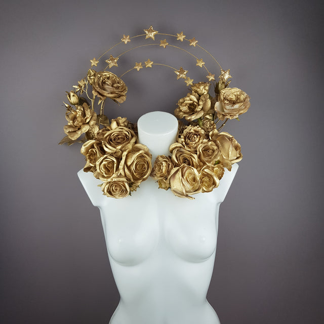 "Chandra" Gold Rose & Star Halo Moulded Shoulder/Neckpiece