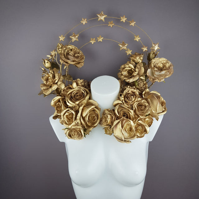 "Chandra" Gold Rose & Star Halo Moulded Shoulder/Neckpiece
