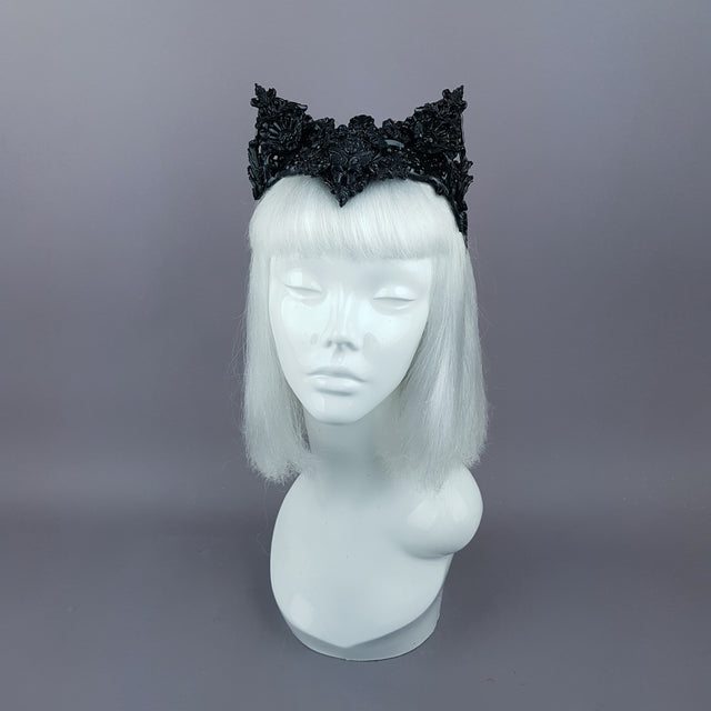 "Kuro" Black Filigree Cat Ear Headpiece