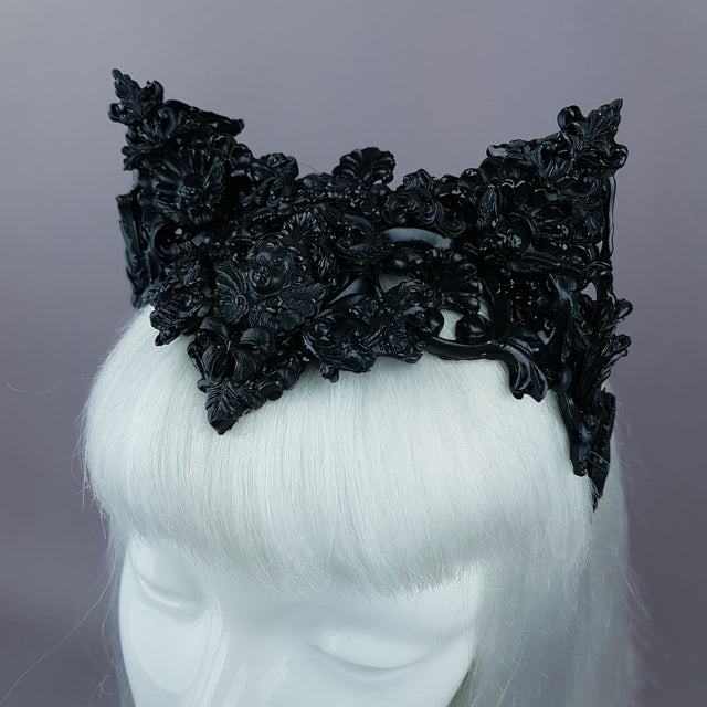 "Kuro" Black Filigree Cat Ear Headpiece