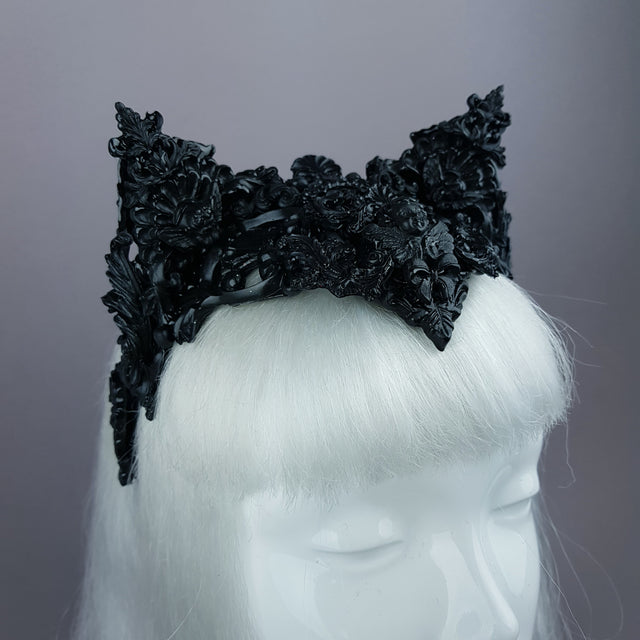 "Kuro" Black Filigree Cat Ear Headpiece