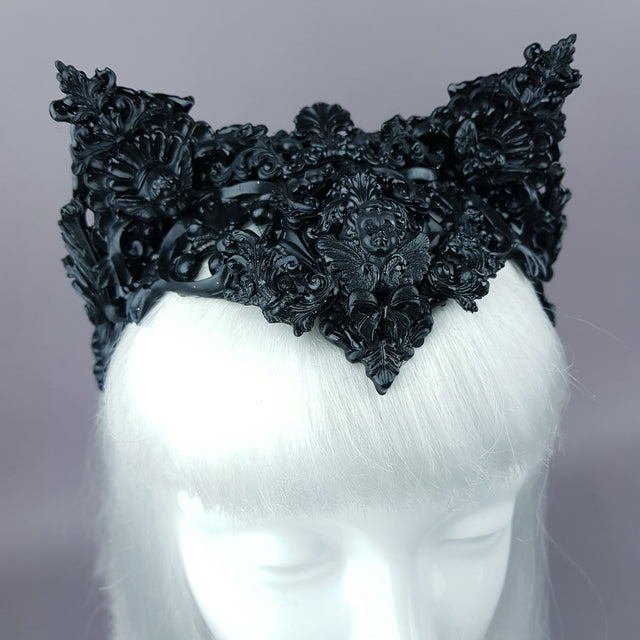 "Kuro" Black Filigree Cat Ear Headpiece