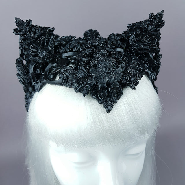 "Kuro" Black Filigree Cat Ear Headpiece