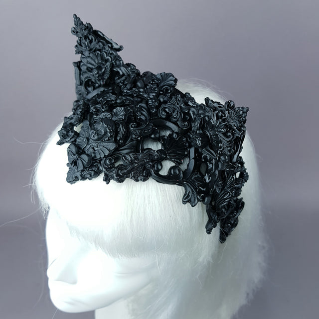 "Kuro" Black Filigree Cat Ear Headpiece
