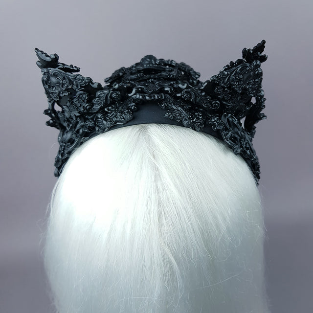 "Kuro" Black Filigree Cat Ear Headpiece