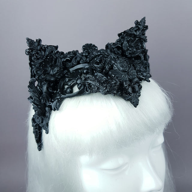 "Kuro" Black Filigree Cat Ear Headpiece