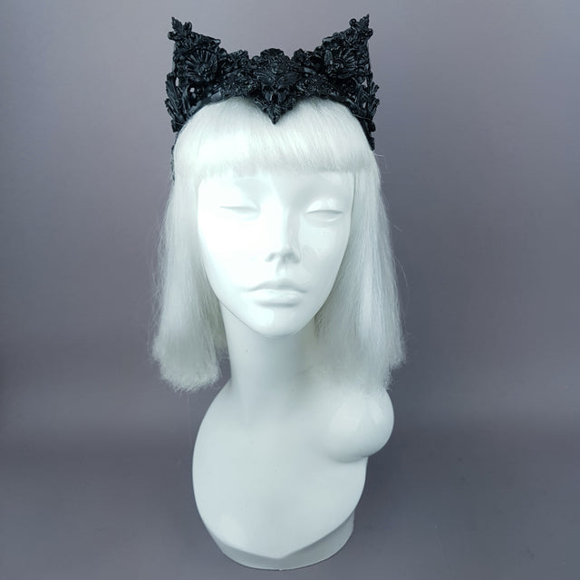 "Kuro" Black Filigree Cat Ear Headpiece