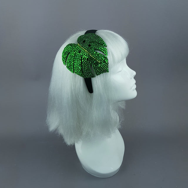 "Aitutaki" Crystal Green Tropical Leaf Headpiece