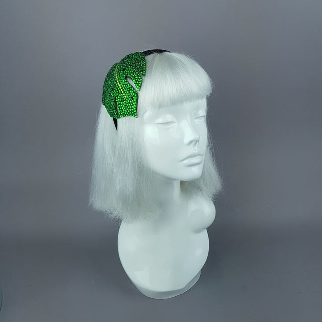 "Aitutaki" Crystal Green Tropical Leaf Headpiece