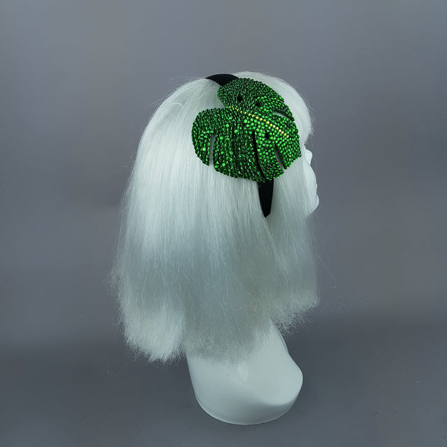 "Aitutaki" Crystal Green Tropical Leaf Headpiece