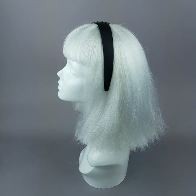 "Aitutaki" Crystal Green Tropical Leaf Headpiece