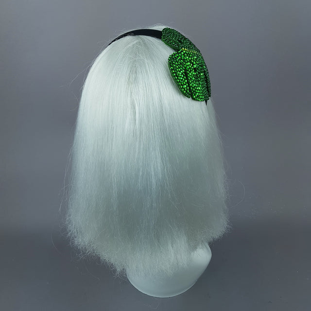 "Aitutaki" Crystal Green Tropical Leaf Headpiece