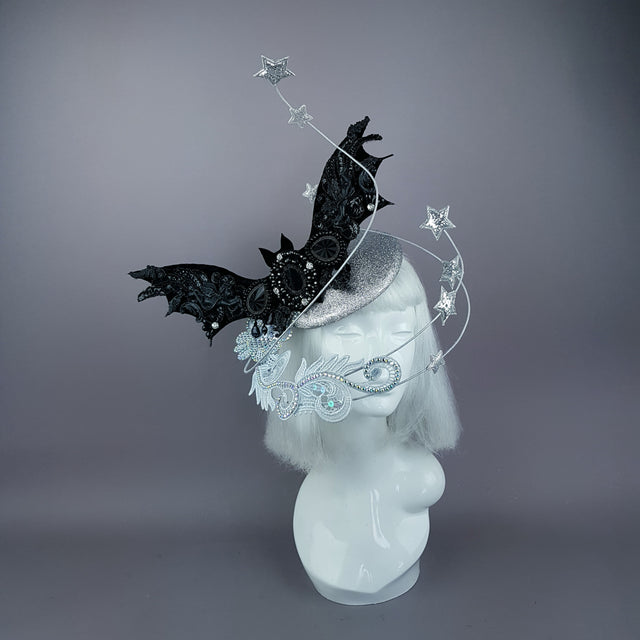 "Badriyah" Bejewelled Bat, Moon, Lace Clouds, Stars Fascinator Hat